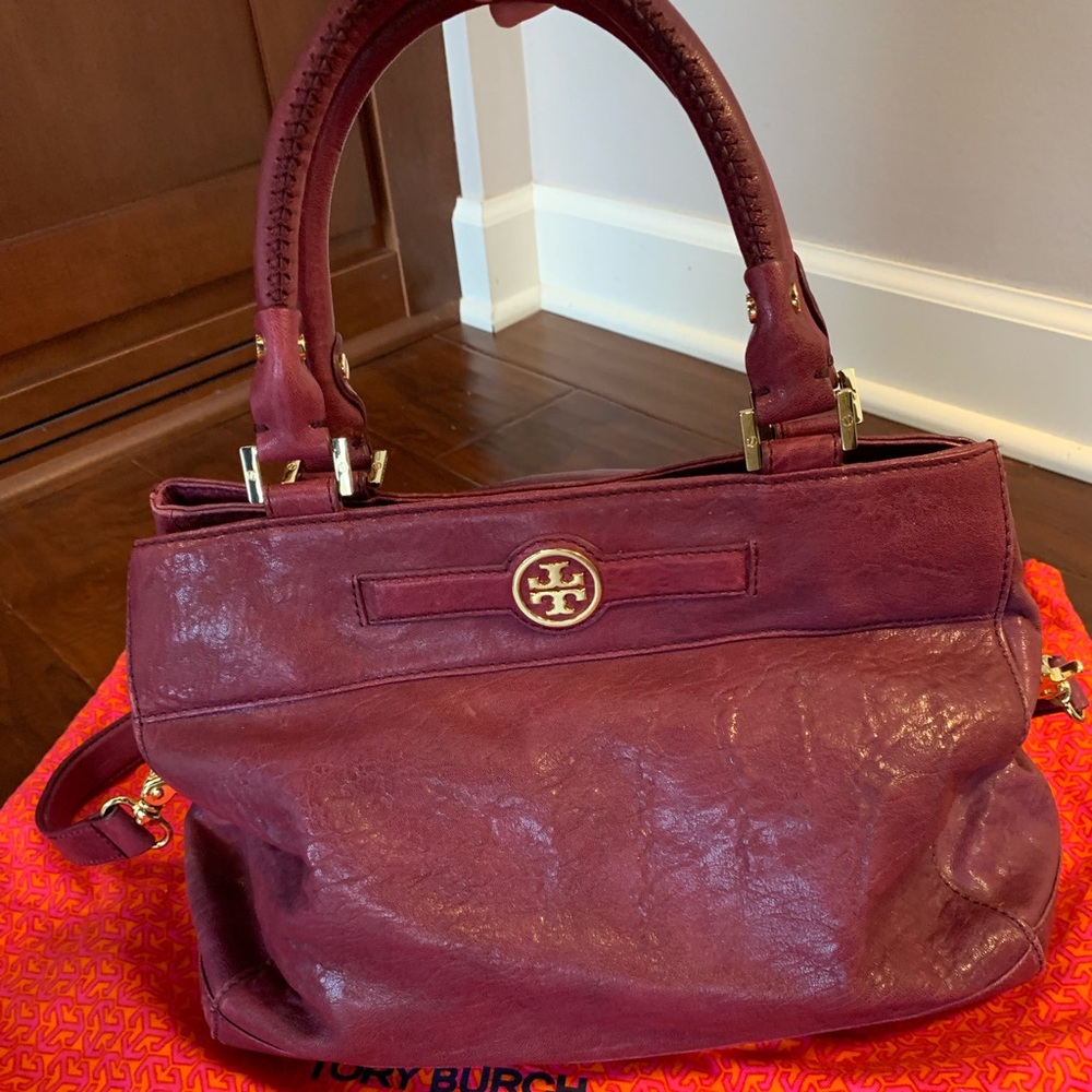 Tory Burch Slouchy Satchel Maroon Leather